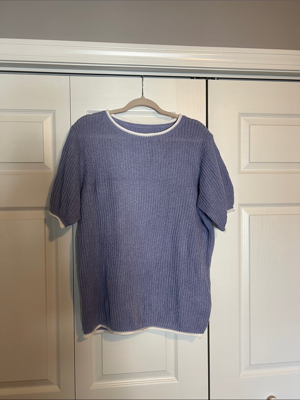 Lavender Short-Sleeve Knit Top with White Trim
